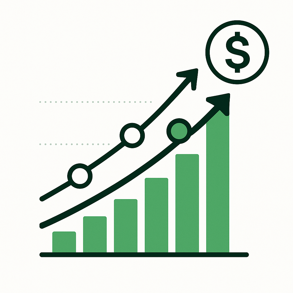 Business growth chart showing increasing ROI